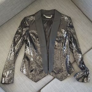 WHBM black sequined tuxedo jacket